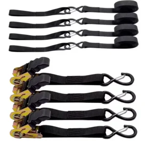 Heavy-Duty Ratchet Tie Down Strap with Rubber-Coated S Hooks